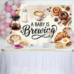 Lofaris A Baby Is Brewing Coffee Themed Baby Shower Backdrop with Breakfast Food and Milk Bottle Photo Booth Background Prop