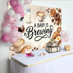 Lofaris A Baby Is Brewing Coffee Themed Baby Shower Backdrop with Breakfast Food and Milk Bottle Photo Booth Background Prop