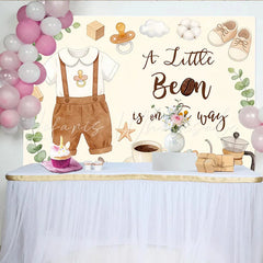 Lofaris A Little Bean Is On The Way Coffee Baby Shower Backdrop with Eucalyptus and Baby Clothes Neutral Gender Reveal Party for Photoshoot