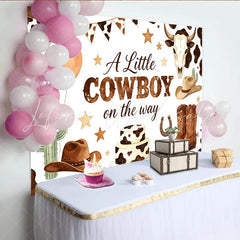 Lofaris A Little Cowboy on the Way Baby Shower Backdrop with Cow Print Balloons and Cactus Western Background for Boy Party