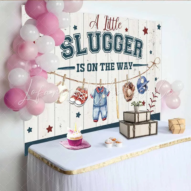 Lofaris A Little Slugger Baby Shower Backdrop Baseball Theme Newborn Boy Party Decoration