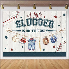 Lofaris A Little Slugger Baby Shower Backdrop Baseball Theme Newborn Boy Party Decoration