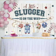 Lofaris A Little Slugger Baby Shower Backdrop Baseball Theme Newborn Boy Party Decoration
