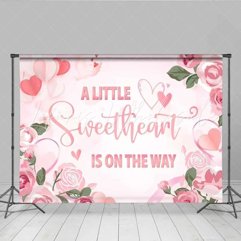 Lofaris A Little Sweetheart is on the Way Backdrop Pink Floral Hearts Photography Background Valentine Theme Baby Shower Decoration