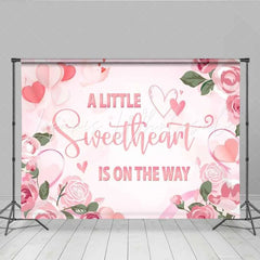 Lofaris A Little Sweetheart is on the Way Backdrop Pink Floral Hearts Photography Background Valentine Theme Baby Shower Decoration