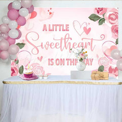 Lofaris A Little Sweetheart is on the Way Backdrop Pink Floral Hearts Photography Background Valentine Theme Baby Shower Decoration