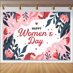 Lofaris Abstract Floral Womens Day Backdrop Navy and Pink Leaf Border International Womens Day Banner