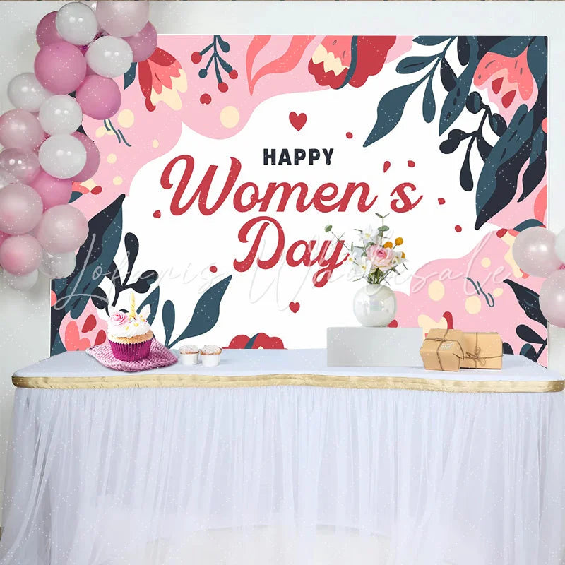 Lofaris Abstract Floral Womens Day Backdrop Navy and Pink Leaf Border International Womens Day Banner