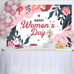 Lofaris Abstract Floral Womens Day Backdrop Navy and Pink Leaf Border International Womens Day Banner