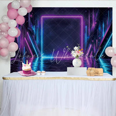 Lofaris Abstract Neon Photography Backdrop with Blue and Purple Lights Futuristic Reflective Floor Studio Background for Sci-Fi Theme