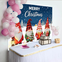 Lofaris Adorable Gnome Christmas Backdrop with Snowy Winter Forest and Festive Gifts Holiday Party Decor and Photo Booth Background