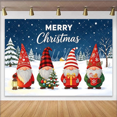 Lofaris Adorable Gnome Christmas Backdrop with Snowy Winter Forest and Festive Gifts Holiday Party Decor and Photo Booth Background