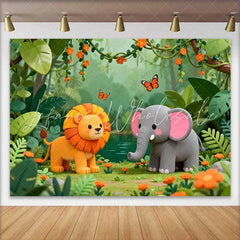 Lofaris Adorable Lion and Elephant Jungle Safari Birthday Backdrop Wild One Theme Baby Shower Party Decor