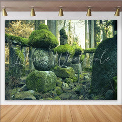 Lofaris Ancient Mossy Stone Forest Photography Backdrop Natural Scenery Background for Studio Portrait Photoshoot