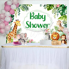 Lofaris Aquarell-Dschungel-Safari-Babyparty-Hintergrund mit Tieren für Jungen und Mädchen grüne Blätter-Deko
