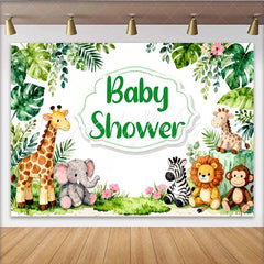 Lofaris Aquarell-Dschungel-Safari-Babyparty-Hintergrund mit Tieren für Jungen und Mädchen grüne Blätter-Deko