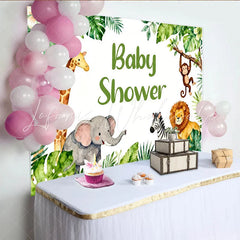 Lofaris Aquarell Dschungel-Safari-Hintergrund mit niedlichen Tieren ideal für Babyparty und Kindergeburtstag Fotokulisse