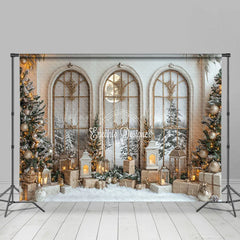 Lofaris Arch Window Golden Balls Decoration Xmas Backdrop
