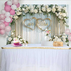 Lofaris Arched White Floral Mr and Mrs Wedding Backdrop Gold Hearts Ceremony Party Decoration