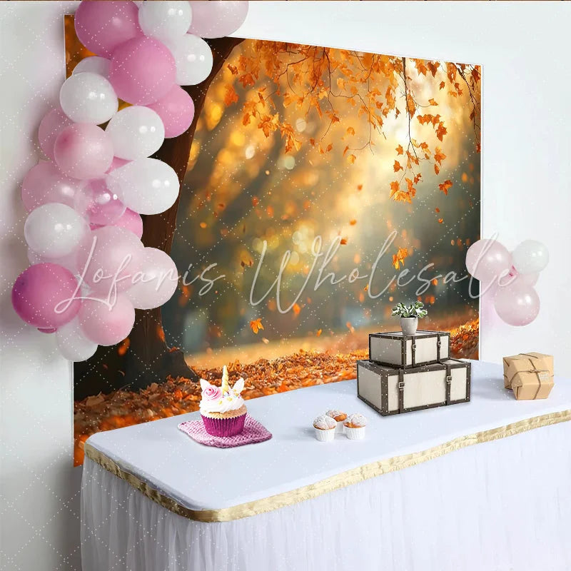 Lofaris Autumn Forest Photography Backdrop with Falling Leaves Golden Seasonal Background for Professional Portrait