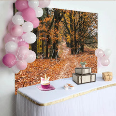 Lofaris Autumn Forest Photography Backdrop with Golden Leaves and Path Natural Seasonal Background for Studio Portrait and Photoshoot