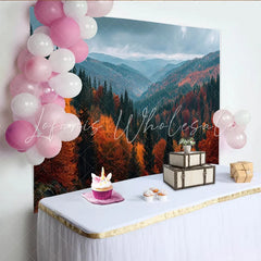 Lofaris Autumn Forest Photography Backdrop with Vibrant Orange and Red Trees Natural Mountain Landscape Background for Studio Photoshoot