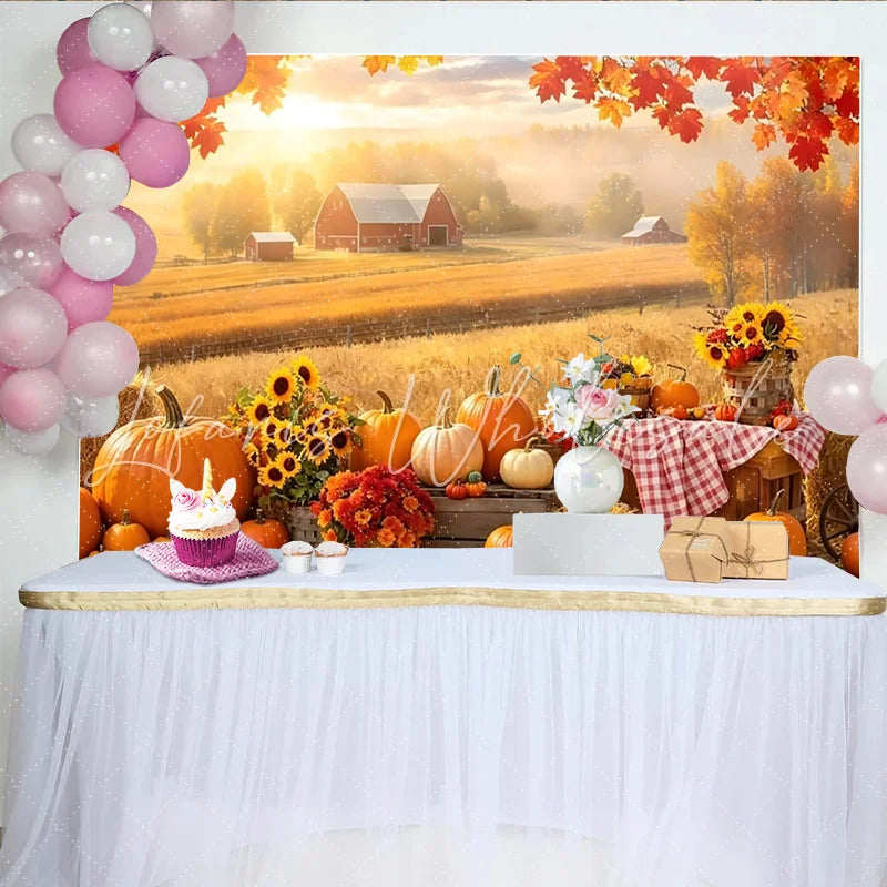 Lofaris Autumn Harvest Farm Backdrop with Pumpkins and Sunflowers Golden Field Photography Background for Fall Festival Party Decor