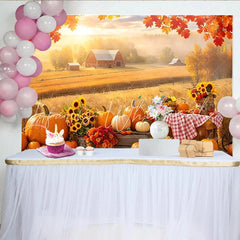 Lofaris Autumn Harvest Farm Backdrop with Pumpkins and Sunflowers Golden Field Photography Background for Fall Festival Party Decor