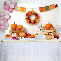 Lofaris Autumn Harvest Holiday Backdrop with Pumpkins and Maple Leaves Rustic Fall Photography Background for Thanksgiving Decor