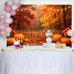 Lofaris Autumn Harvest Photography Backdrop with Pumpkins Fall Leaves and String Lights Rustic Wooden Fence Background for Studio Photoshoot