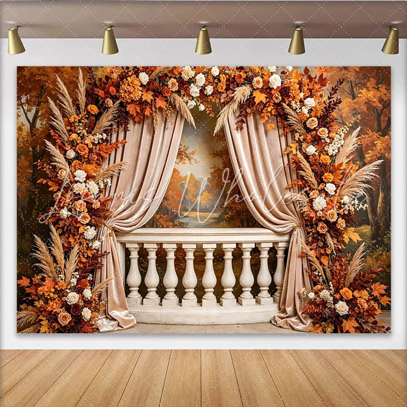 Lofaris Autumn Photography Backdrop with Fall Leaves and Flowers Scenic Forest Background for Seasonal Photoshoot