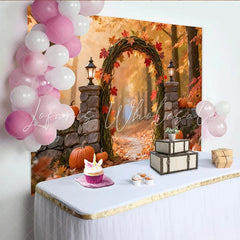 Lofaris Autumn Photography Backdrop with Fall Leaves and Pumpkins Rustic Archway Studio Background for Seasonal Photoshoot