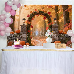 Lofaris Autumn Photography Backdrop with Fall Leaves and Pumpkins Rustic Archway Studio Background for Seasonal Photoshoot