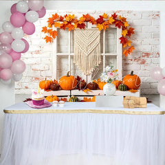 Lofaris Autumn Thanksgiving Backdrop with White Brick Wall and Pumpkins Fall Harvest Photography Background for Seasonal Decor