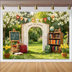 Lofaris Back to School Arch Backdrop with Books and Globe Vibrant Photography Background for Student Photos and Classroom Decor