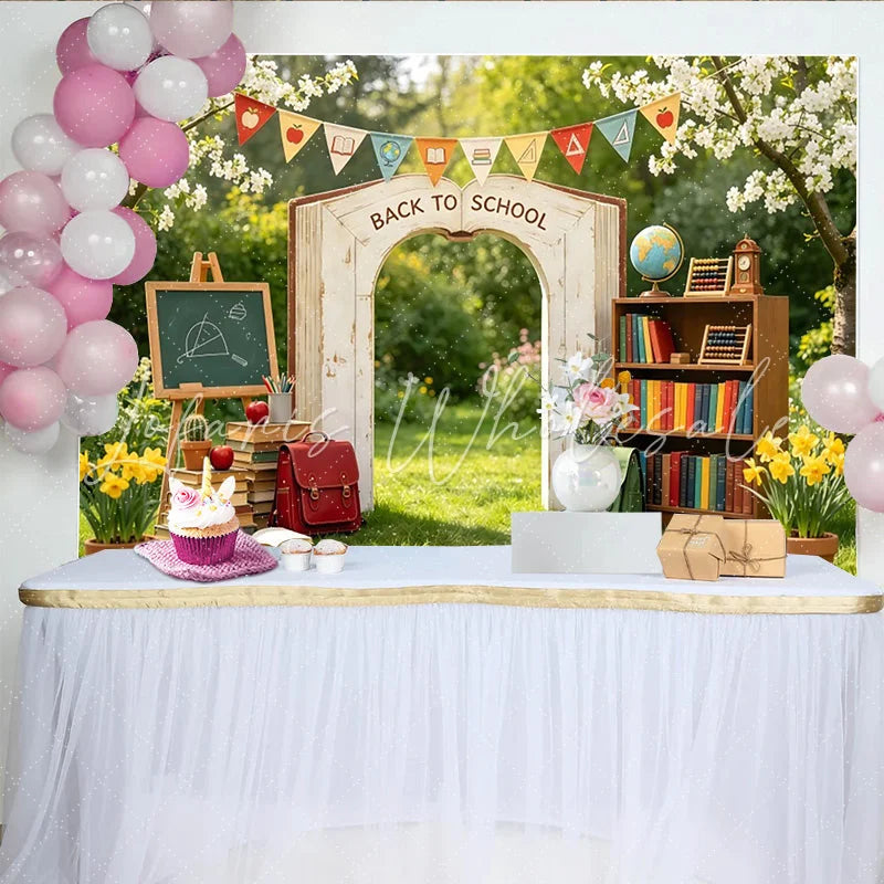 Lofaris Back to School Arch Backdrop with Books and Globe Vibrant Photography Background for Student Photos and Classroom Decor