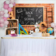 Lofaris Back To School Backdrop with Blackboard Books and Colorful School Supplies Brick Wall Photography Background for Classroom Decor