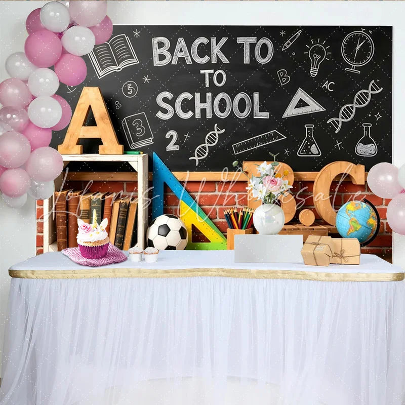 Lofaris Back To School Backdrop with Chalkboard and Learning Elements Educational Photography Background for Classroom Decor