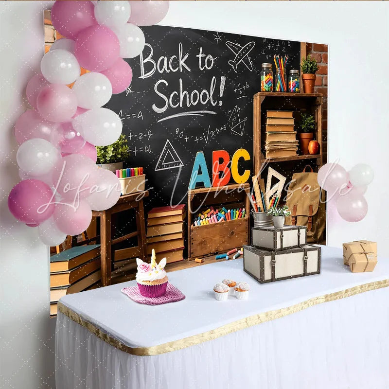 Lofaris Back to School Blackboard Backdrop with ABC Letters and Books Educational Classroom Photo Background for Kids Photography