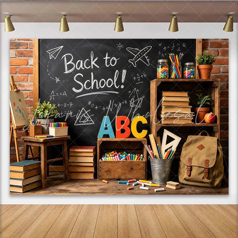 Lofaris Back to School Blackboard Backdrop with ABC Letters and Books Educational Classroom Photo Background for Kids Photography