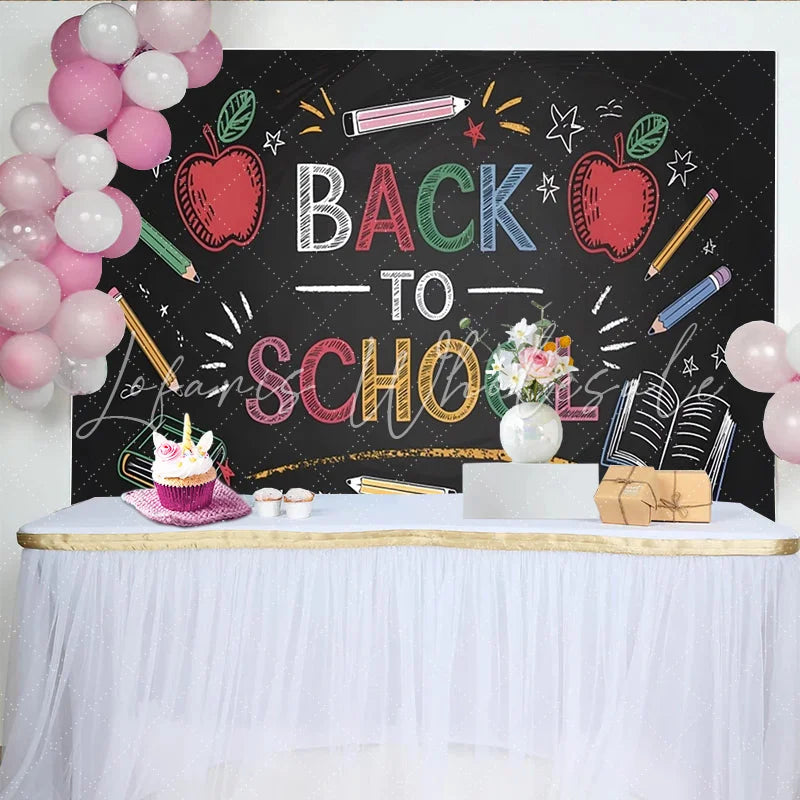 Lofaris Back To School Chalkboard Backdrop Colorful Apples Pencils Fun Photo Background for Classroom Decor and Party Photography