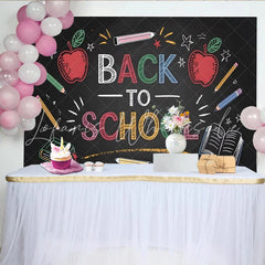 Lofaris Back To School Chalkboard Backdrop Colorful Apples Pencils Fun Photo Background for Classroom Decor and Party Photography