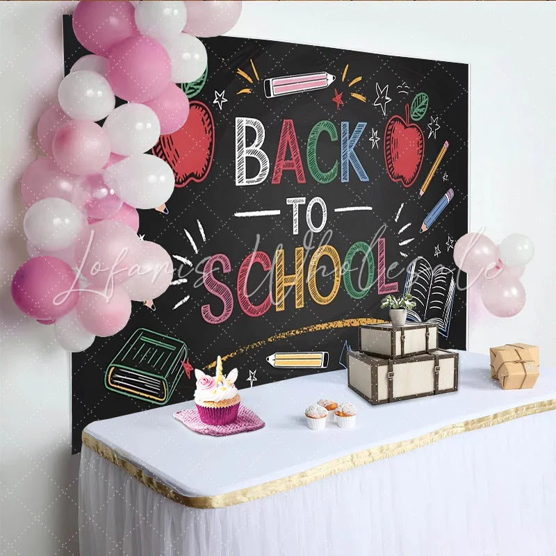 Lofaris Back To School Chalkboard Backdrop Colorful Apples Pencils Fun Photo Background for Classroom Decor and Party Photography