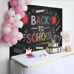 Lofaris Back To School Chalkboard Backdrop Colorful Apples Pencils Fun Photo Background for Classroom Decor and Party Photography