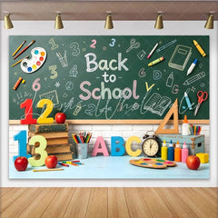 Lofaris Back to School Chalkboard Backdrop with Books and Apples Vibrant Educational Photo Background for Classroom and Studio