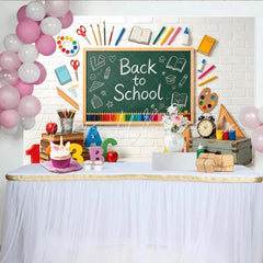 Lofaris Back to School Chalkboard Backdrop with Colorful Pencils and Books White Brick Wall Photography Background for Classroom Decor