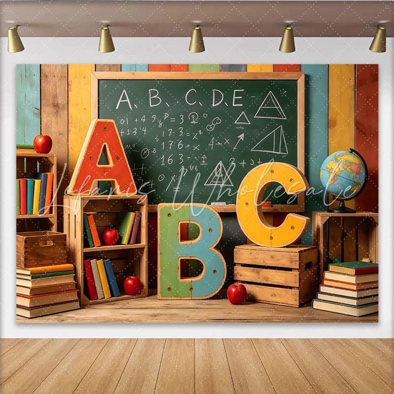 Lofaris Back to School Classroom Photography Backdrop with Chalkboard and Alphabet Letters Educational Studio Background for Kids
