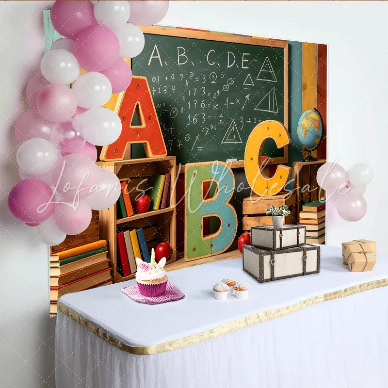 Lofaris Back to School Classroom Photography Backdrop with Chalkboard and Alphabet Letters Educational Studio Background for Kids