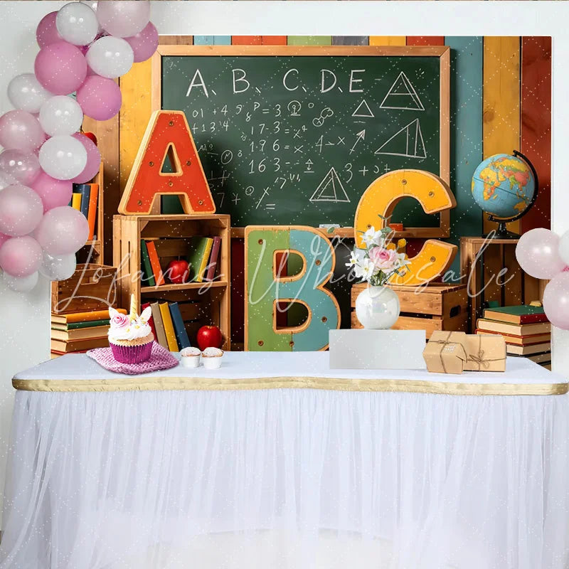 Lofaris Back to School Classroom Photography Backdrop with Chalkboard and Alphabet Letters Educational Studio Background for Kids
