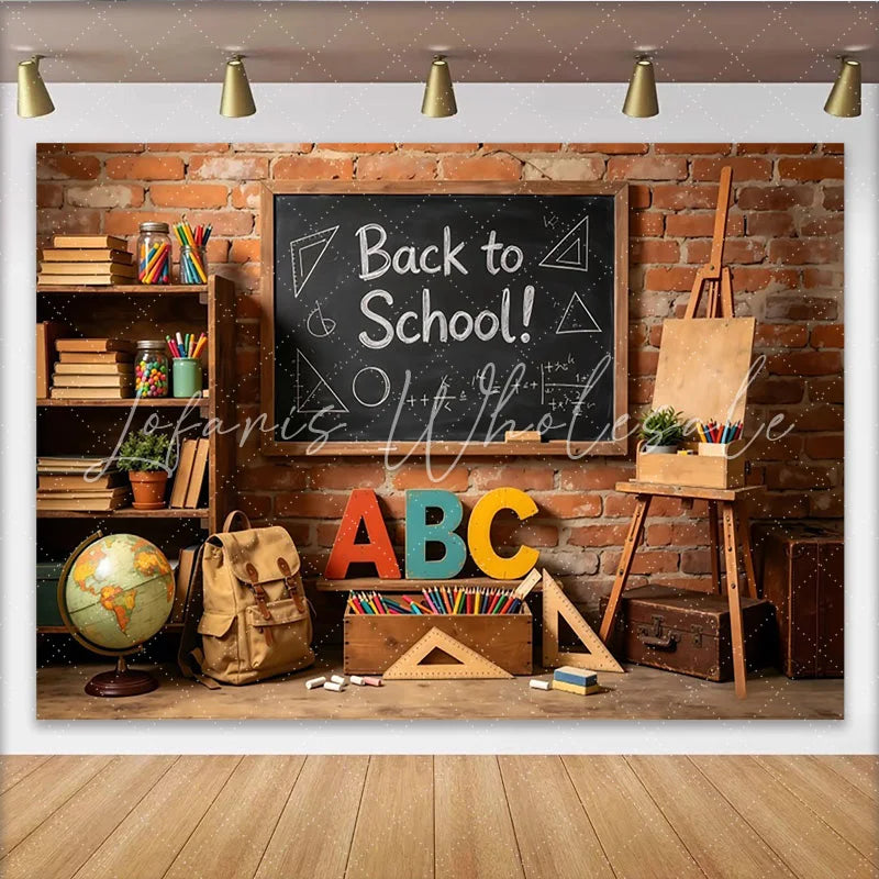 Lofaris Back to School Photography Backdrop with Blackboard and Books Rustic Brick Wall Background for Studio Photoshoot